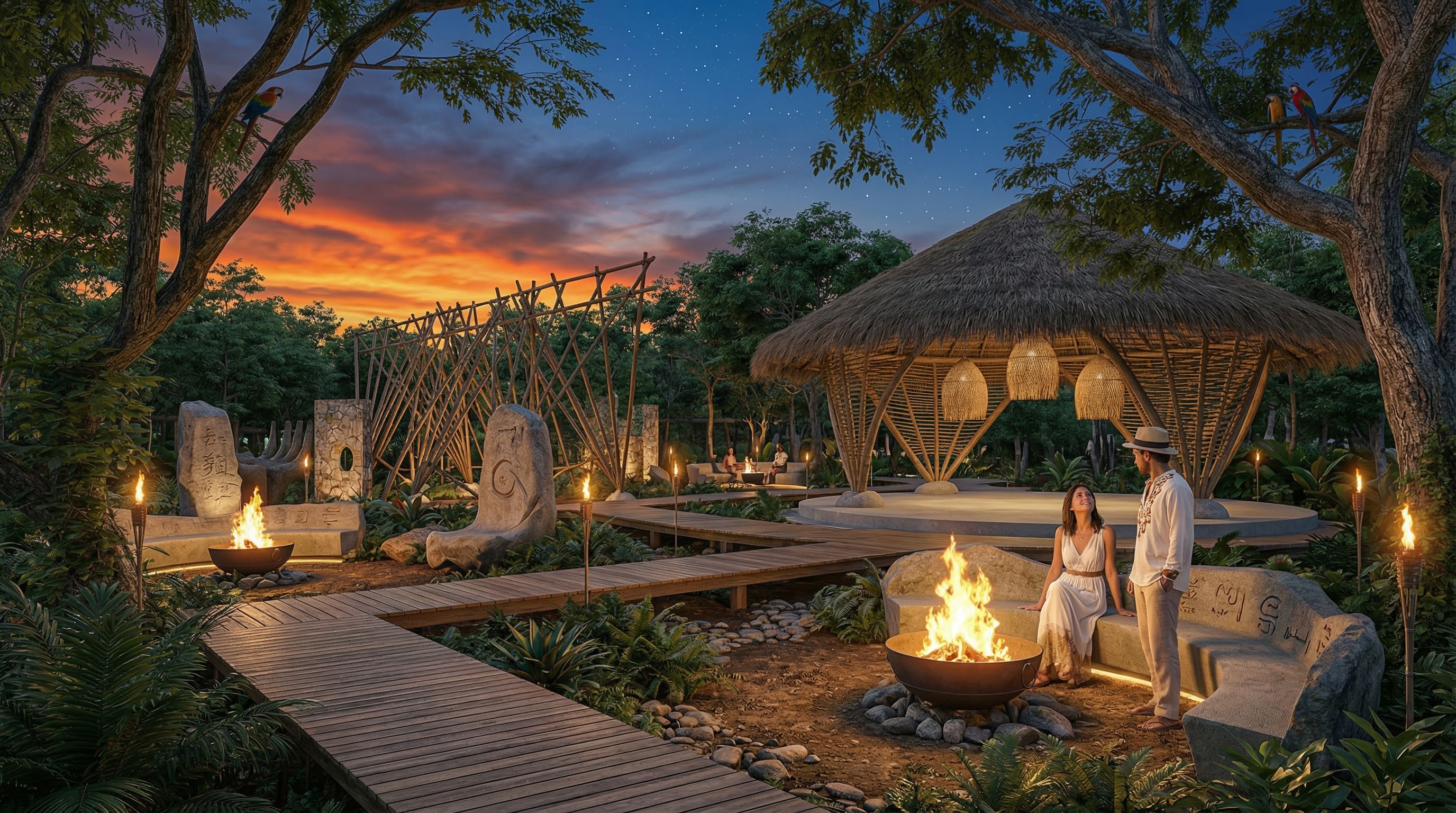 Firepits junto a la vegetación